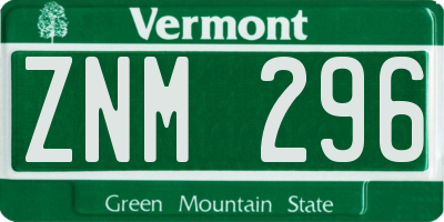 VT license plate ZNM296
