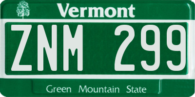 VT license plate ZNM299