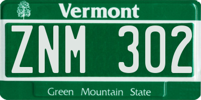 VT license plate ZNM302