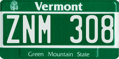 VT license plate ZNM308
