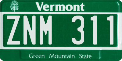 VT license plate ZNM311