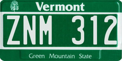 VT license plate ZNM312
