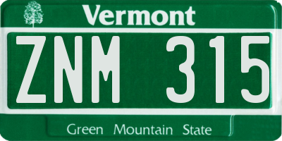 VT license plate ZNM315