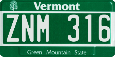VT license plate ZNM316