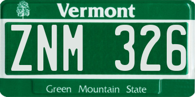 VT license plate ZNM326