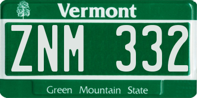 VT license plate ZNM332