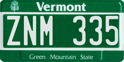VT license plate ZNM335
