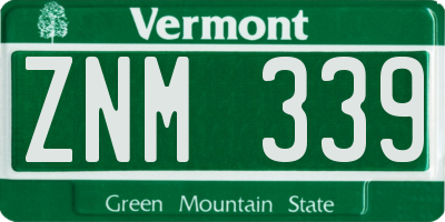 VT license plate ZNM339