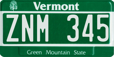 VT license plate ZNM345