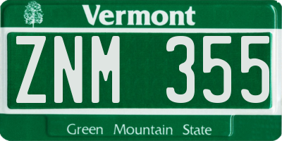 VT license plate ZNM355