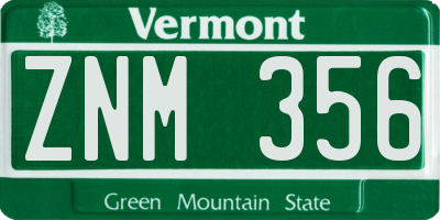 VT license plate ZNM356