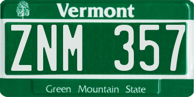 VT license plate ZNM357