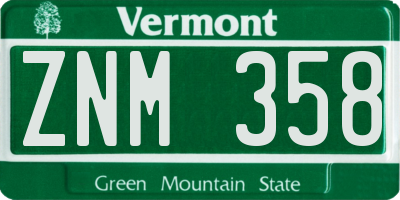 VT license plate ZNM358