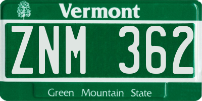 VT license plate ZNM362