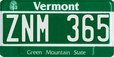 VT license plate ZNM365