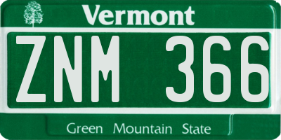 VT license plate ZNM366