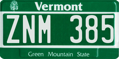 VT license plate ZNM385