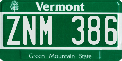 VT license plate ZNM386