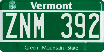 VT license plate ZNM392