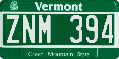 VT license plate ZNM394