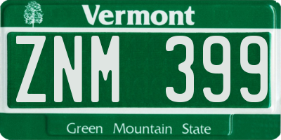 VT license plate ZNM399