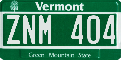 VT license plate ZNM404