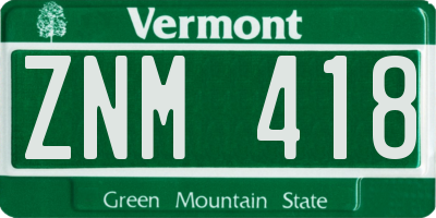 VT license plate ZNM418