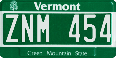 VT license plate ZNM454