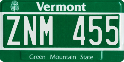 VT license plate ZNM455