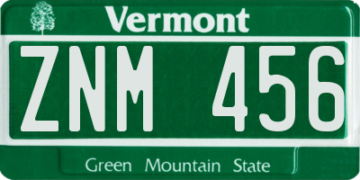 VT license plate ZNM456