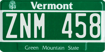 VT license plate ZNM458
