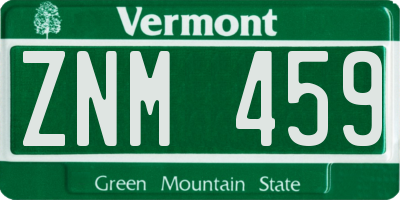 VT license plate ZNM459