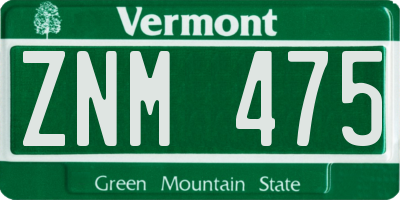 VT license plate ZNM475