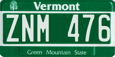 VT license plate ZNM476