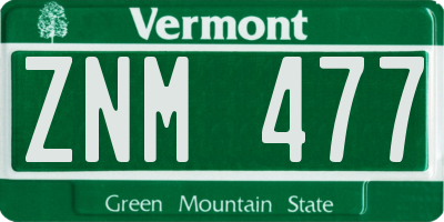 VT license plate ZNM477