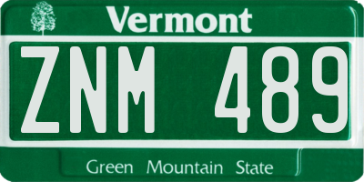 VT license plate ZNM489