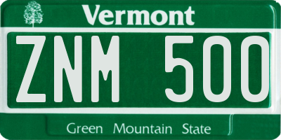 VT license plate ZNM500