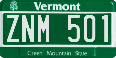 VT license plate ZNM501