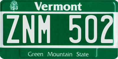 VT license plate ZNM502