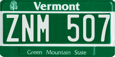 VT license plate ZNM507