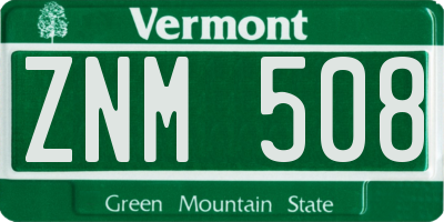 VT license plate ZNM508