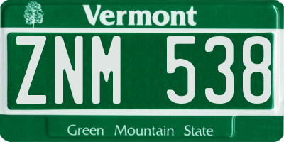 VT license plate ZNM538