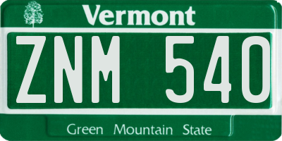 VT license plate ZNM540