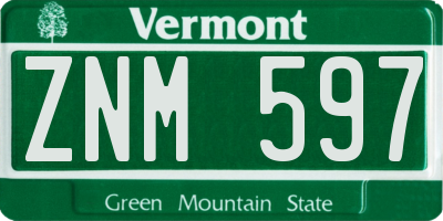 VT license plate ZNM597
