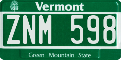 VT license plate ZNM598