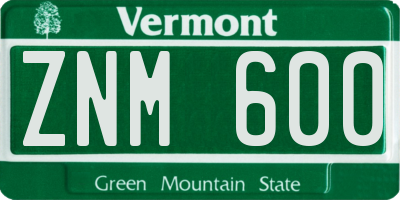 VT license plate ZNM600