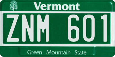 VT license plate ZNM601