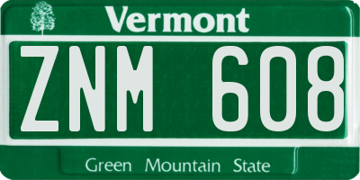 VT license plate ZNM608