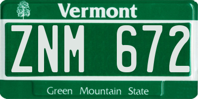 VT license plate ZNM672