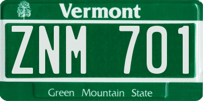 VT license plate ZNM701